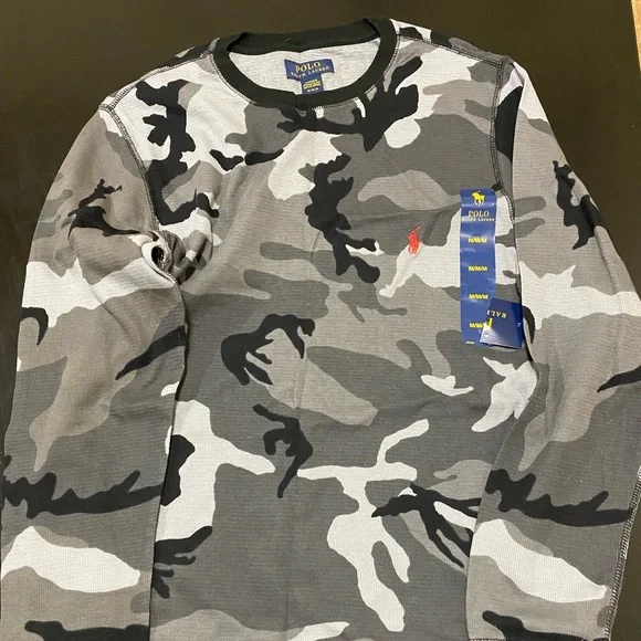 Shirts Polo Ralph Lauren Black And Grey Camo Thermal Longsleeve